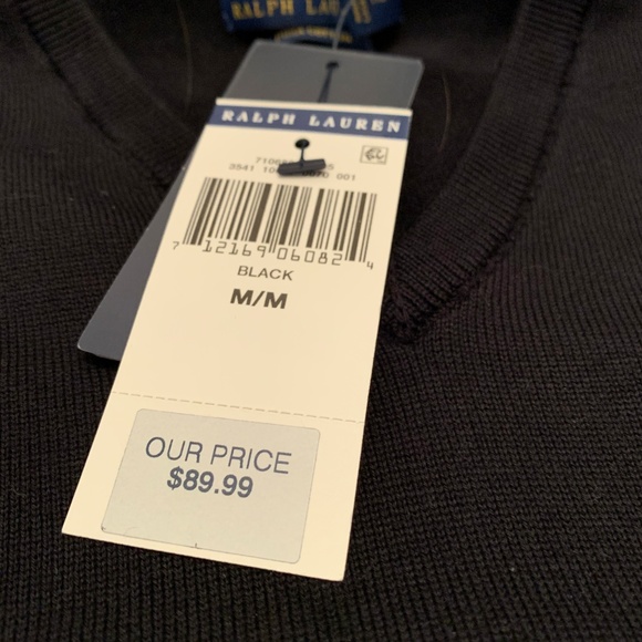 POLO RALPH LAUREN Cotton V-Neck Sweater Medium - Picture 4 of 4